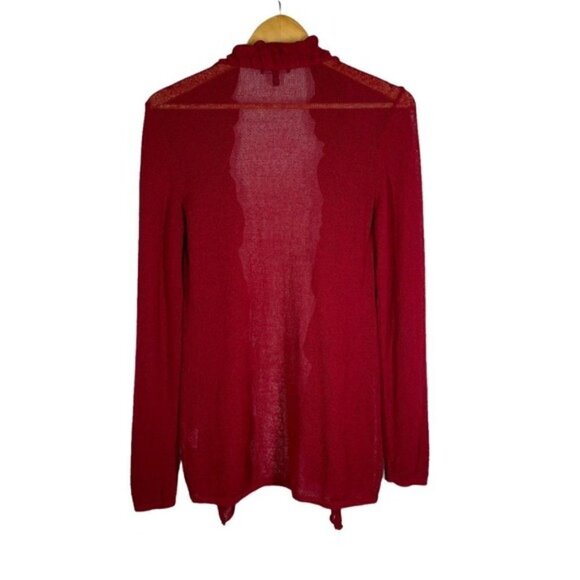 Eileen Fisher Loose Knit Open Front Ruffle Cardigan Red M - Picture 8 of 8